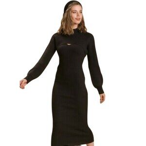 NWT Umgee 2PC Knit V-Neck Dress W/ Cropped Pullover Sweater~Stretch~Large
